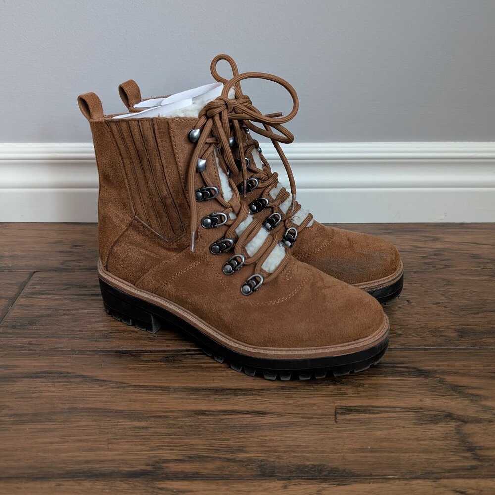 American Eagle boots sherpa faux suede camel tan size 7.5